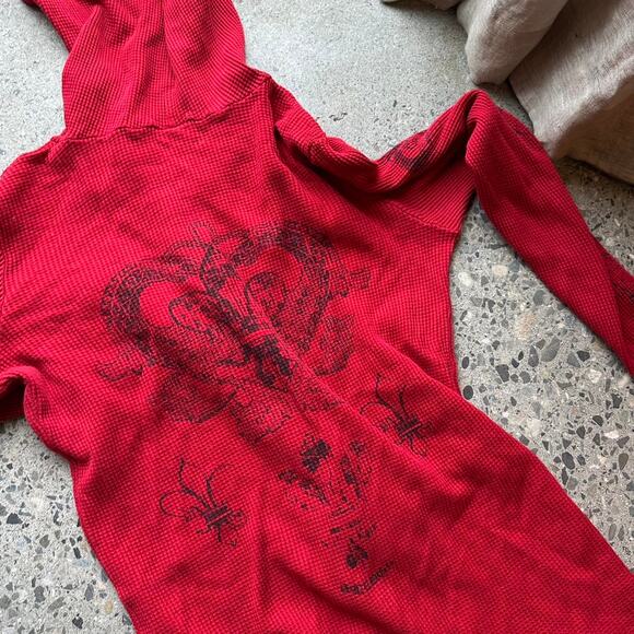 Sledge USA Women’s M Sweater Red Waffle Hoodie Zip Rhinestone Heart Graphic Y2K - Picture 3 of 3